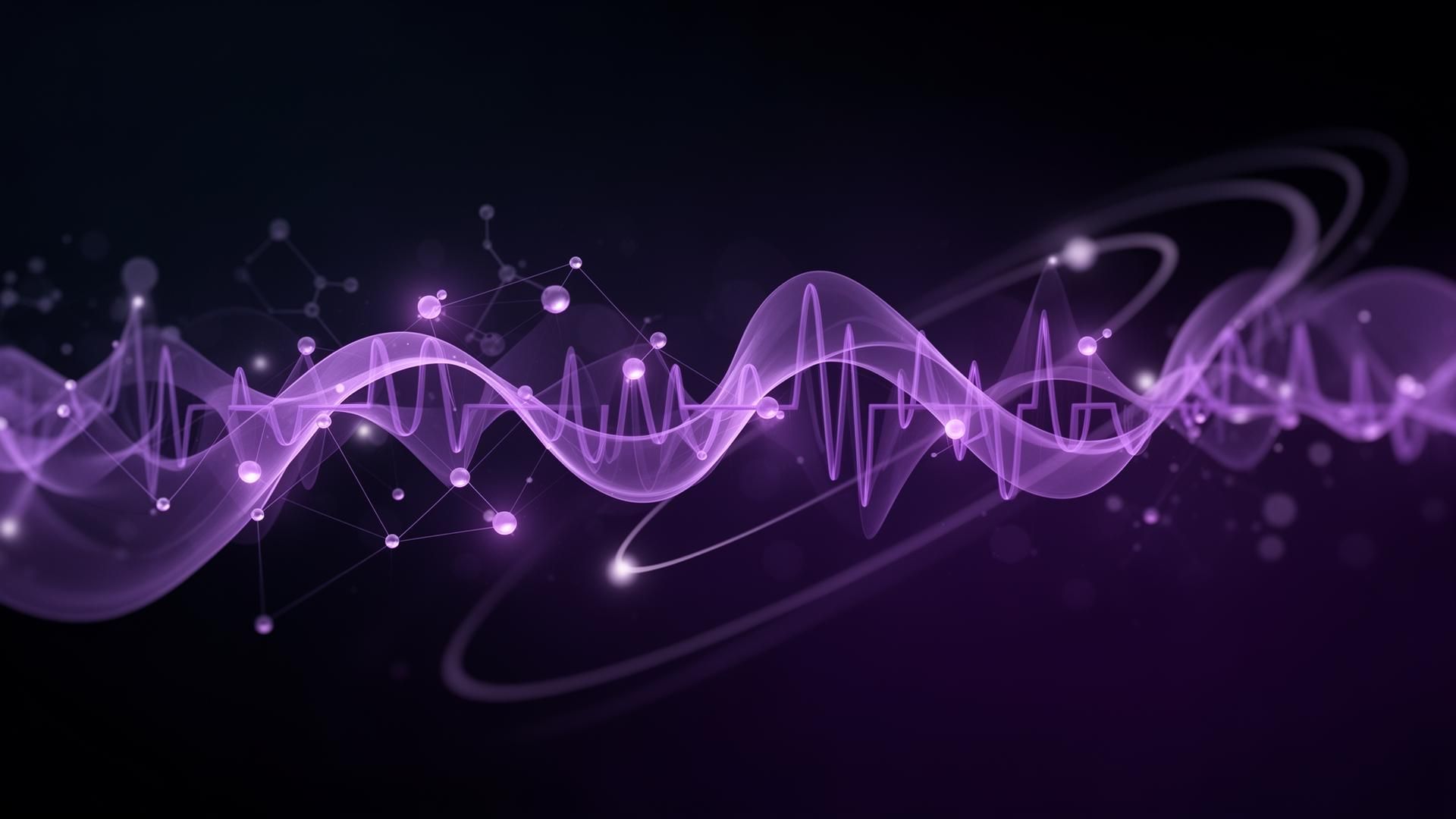 Abstract visualization of connected clinical trial data, molecular networks, and pulse signals representing AI-enabled CRO delivery