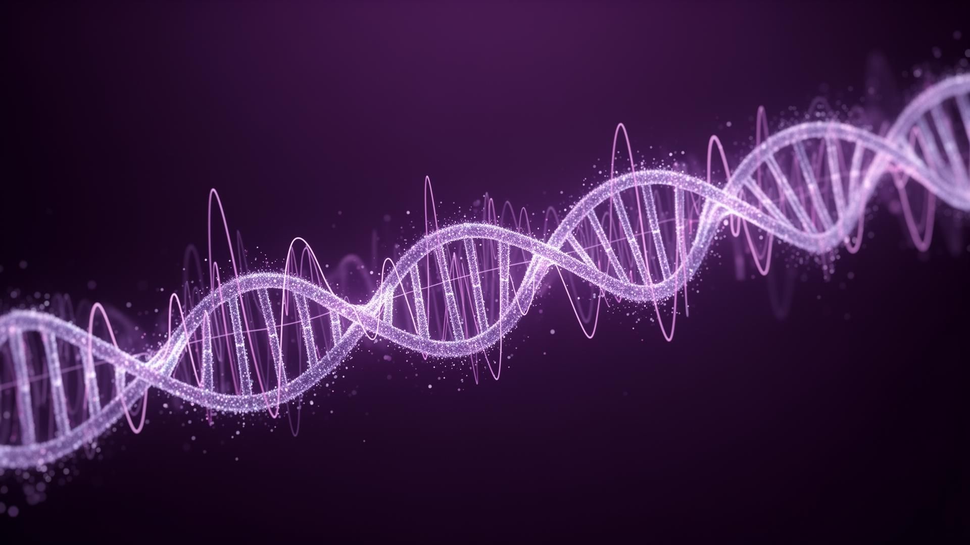 Abstract visualization of DNA double helix and data waveforms representing biometrics in clinical trials